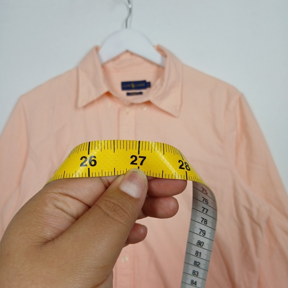 Ralph Lauren Custom Fit Button Down Shirt Youth L Peach Cotton Long Sleeve - Picture 9 of 10
